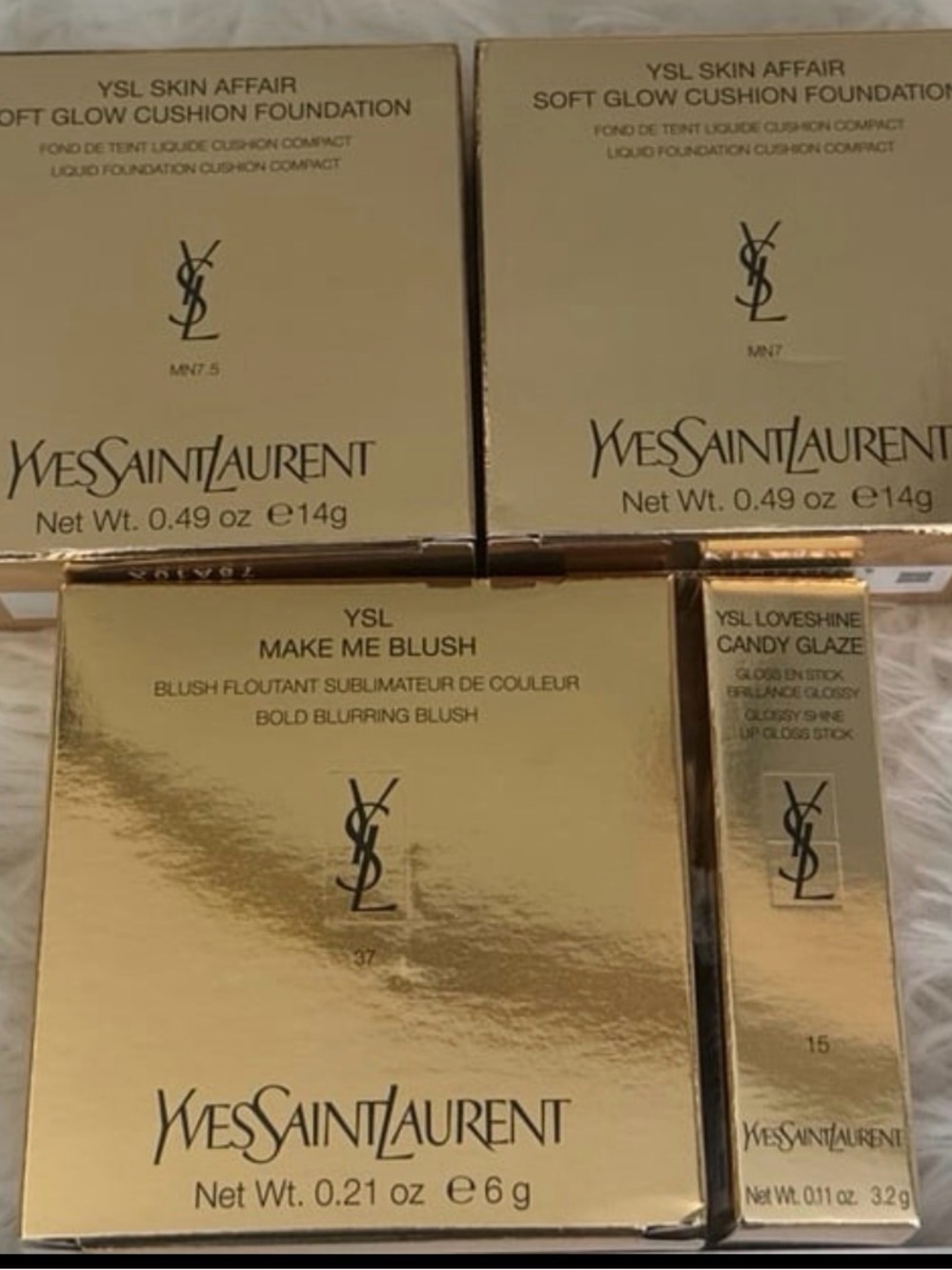 YSL 4pc Summer Glow set-cushion foundation, blush, and lip gloss stick bundle